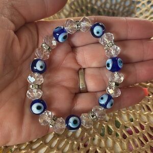 Evil Eye clear Beaded stretch Bracelet stackable crystal stations one size